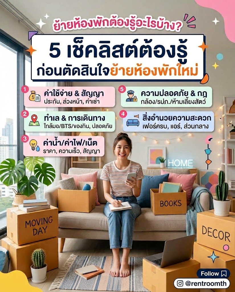 5 เช็คลิสต์ต้องรู้ ก่อนตัดสินใจย้าย "ห้องพัก" ใหม่ ให้ตอบโจทย์และคุ้มค่าที่สุด