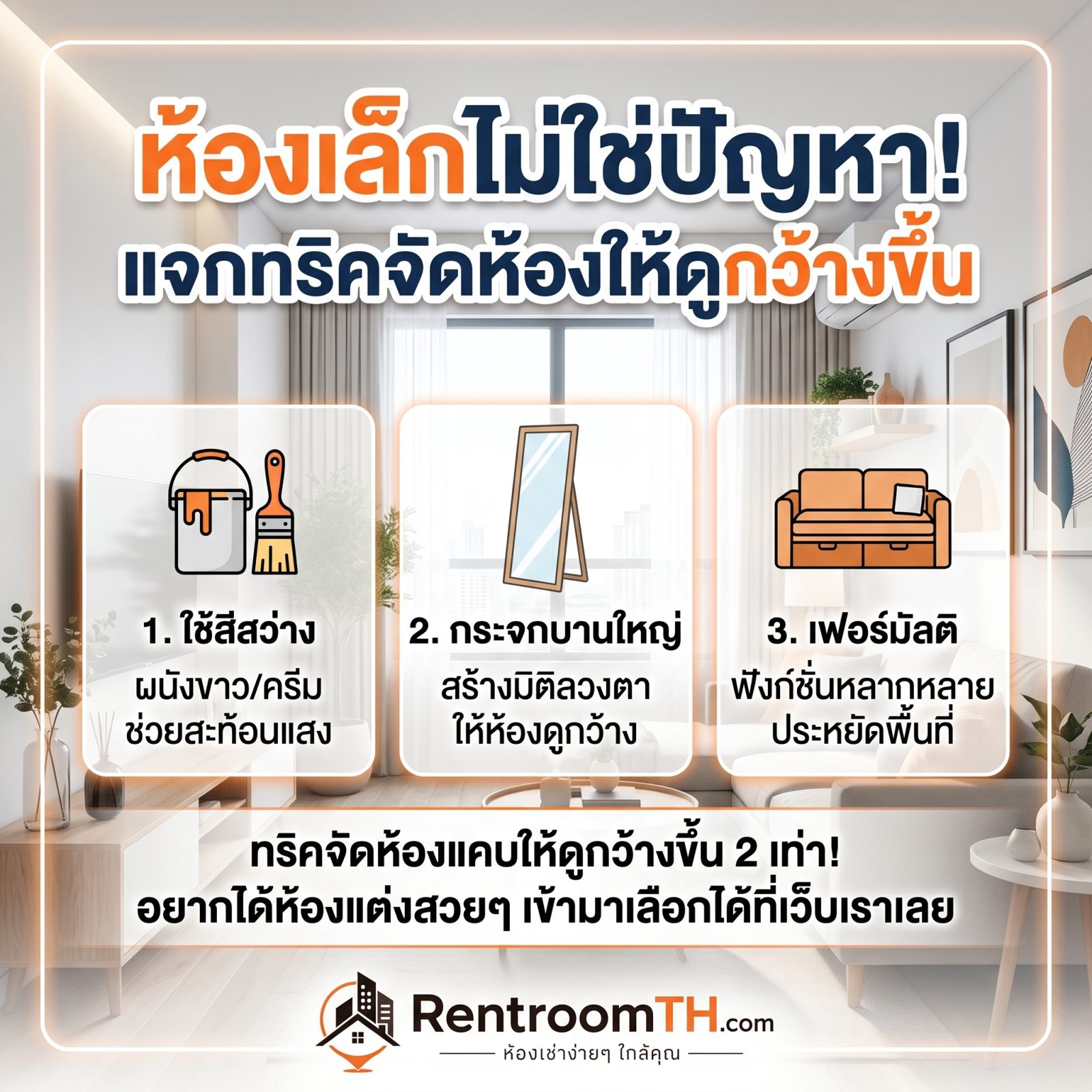 ห้องเล็กไม่ใช่ปัญหา! แจก 3 ทริคจัดห้องแคบให้ดูกว้างขึ้น 2 เท่า