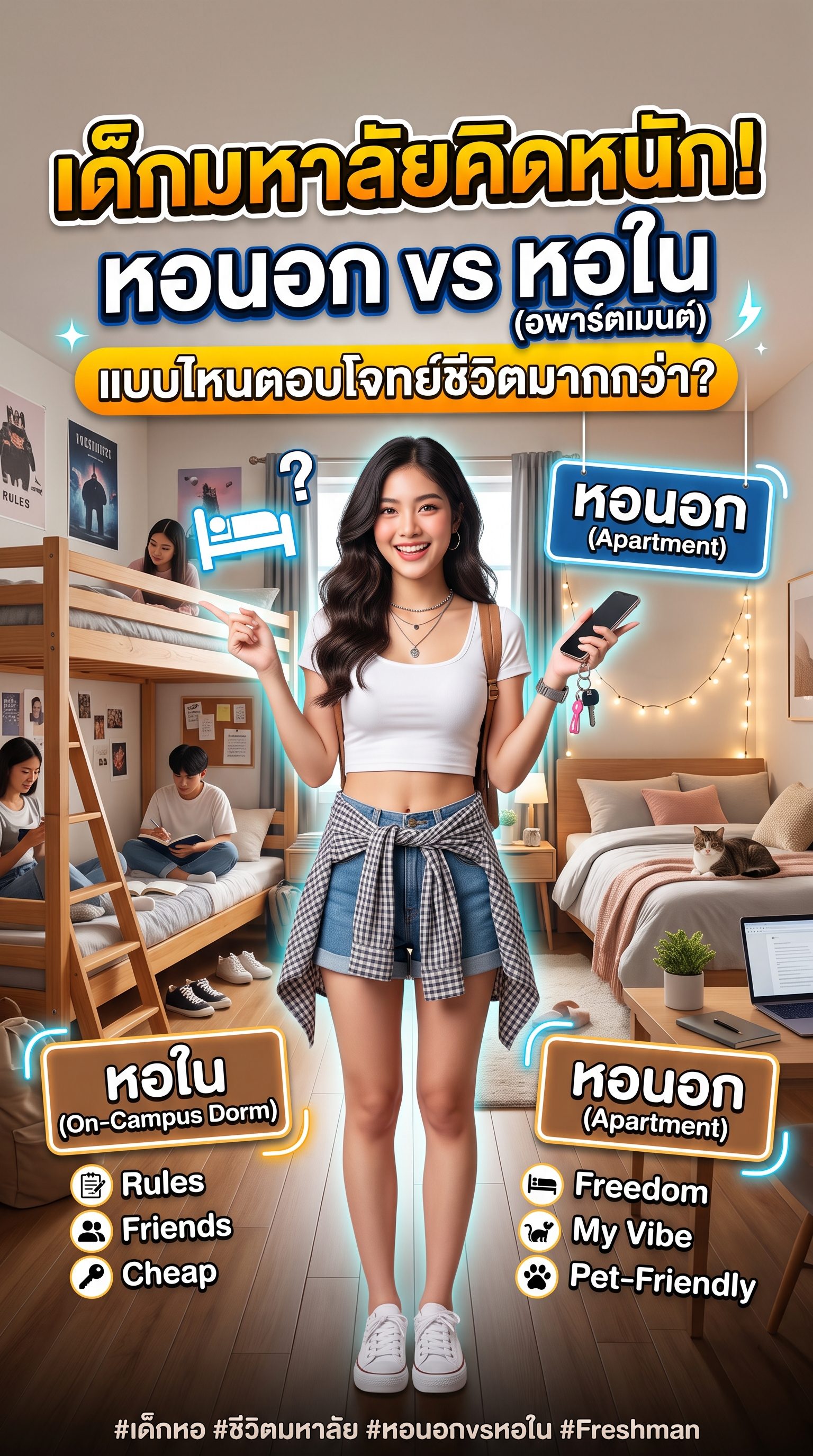 เด็กมหาลัยคิดหนัก! หอนอก vs หอใน (อพาร์ตเมนต์) แบบไหนตอบโจทย์ชีวิตมากกว่า?